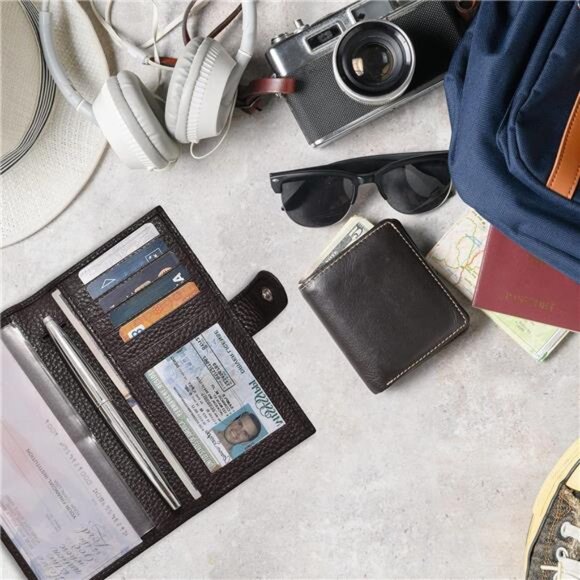 RFID Leather Checkbook Covers 6 Credit Card & 1 ID Slot and Pen Holder - Picture 3 of 7